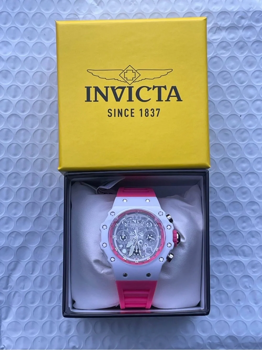Invicta White and Pink Skeleton Chronograph Watch